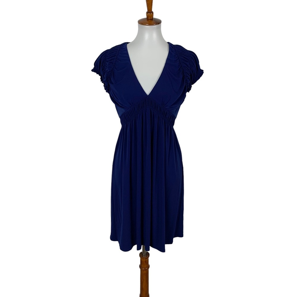 Laundry By Design Navy Ruched Cap Sleeve V Neck Dress‎ 4 Cocktail Party NWT